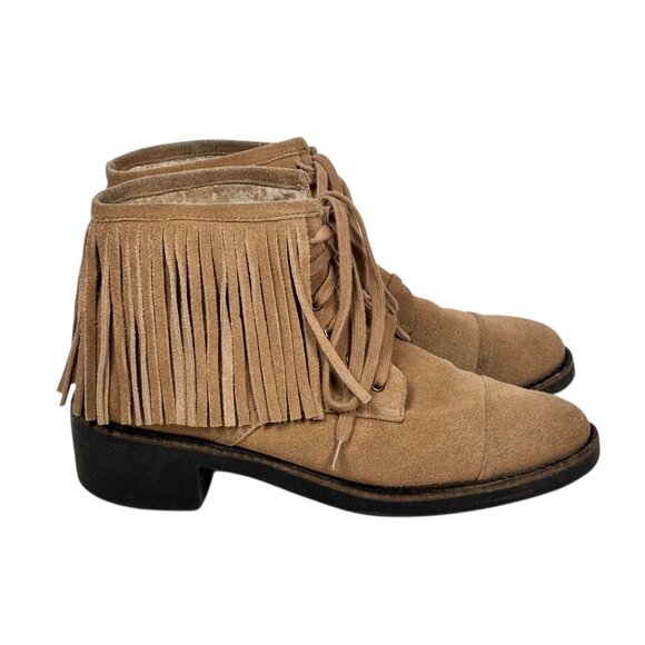 HOUSE OF HARLOW CutlerFringe Suede Boots SZ 8.5 Beige Ankle Boots Boho Indie - Picture 1 of 10
